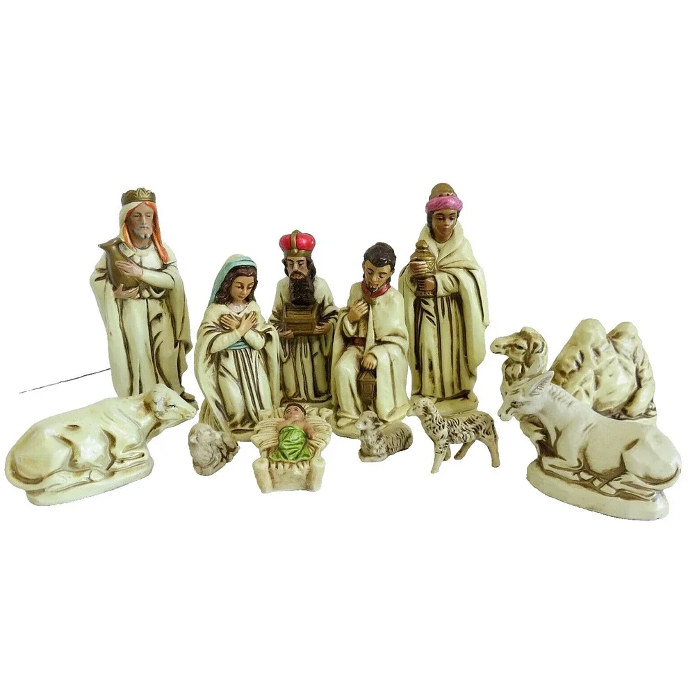 VINTAGE CHRISTMAS NATIVITY CHALKWARE FIGURINES‎ JAPAN 12pc